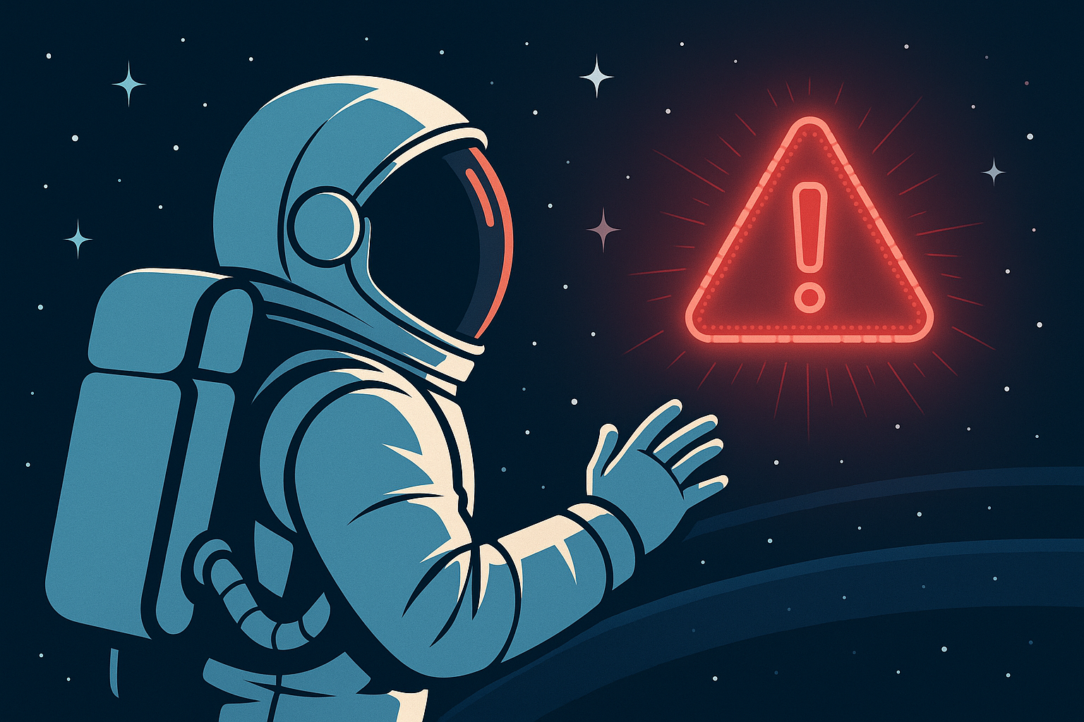 Astronaut with warning sign